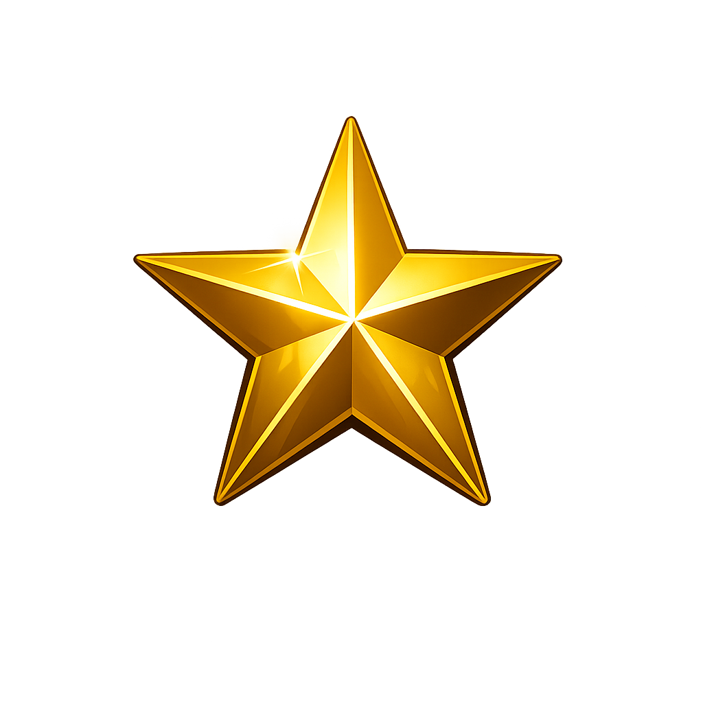 A glossy, three-dimensional gold star on a grey background.